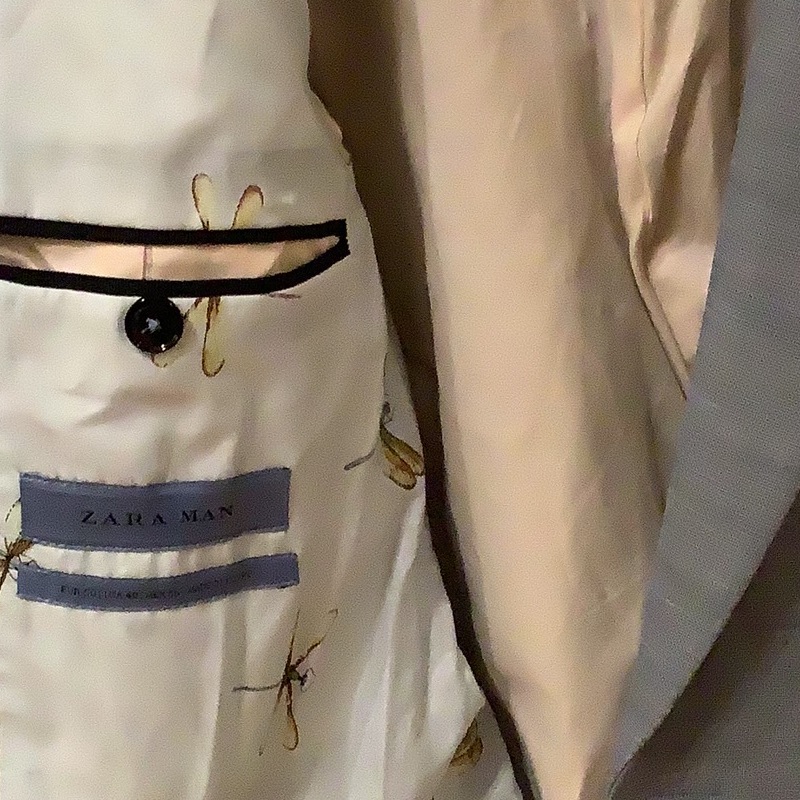 Zara Man White Blazer With Dragonfly Print